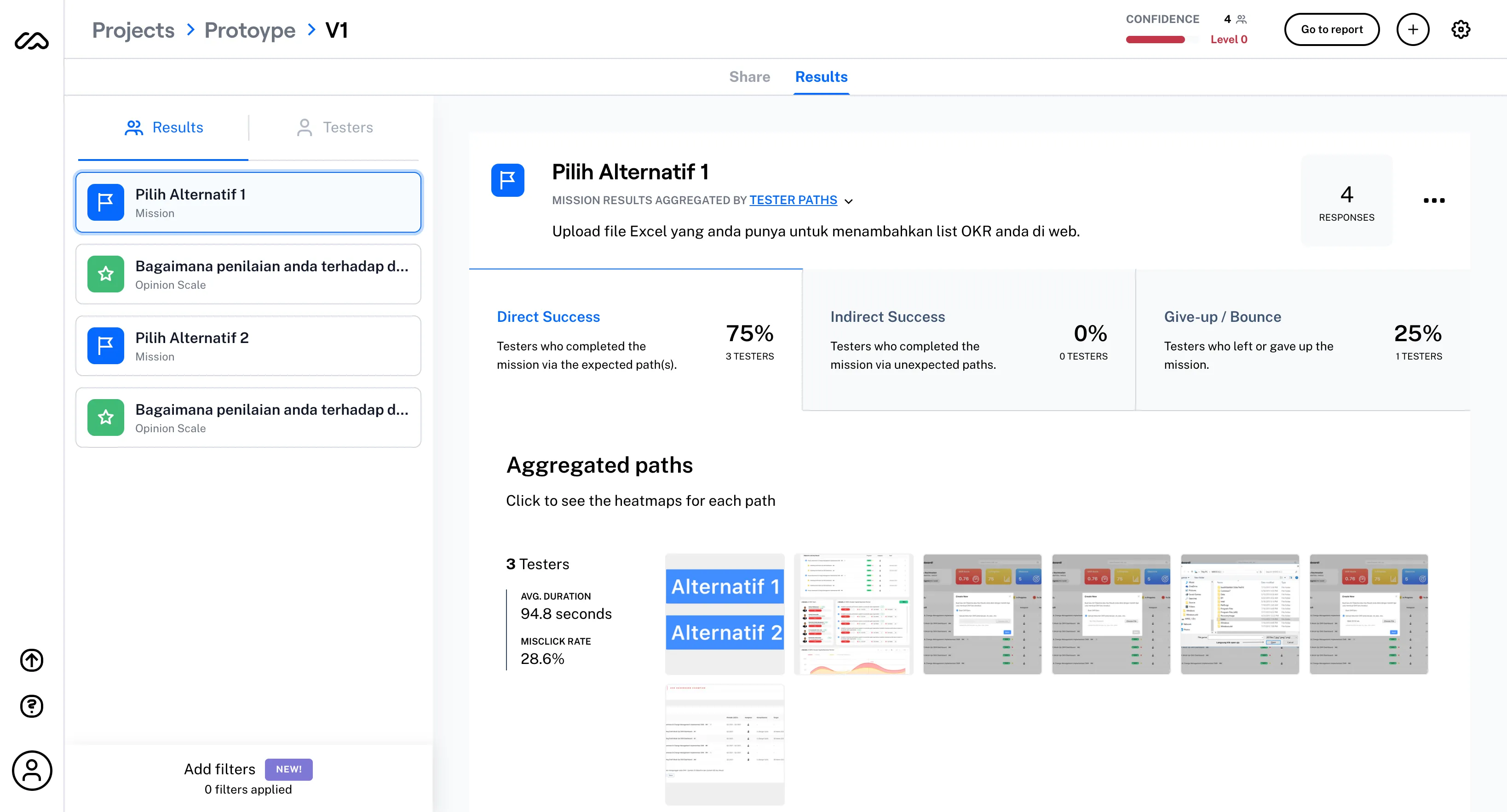 Usability testing session conducted via Maze