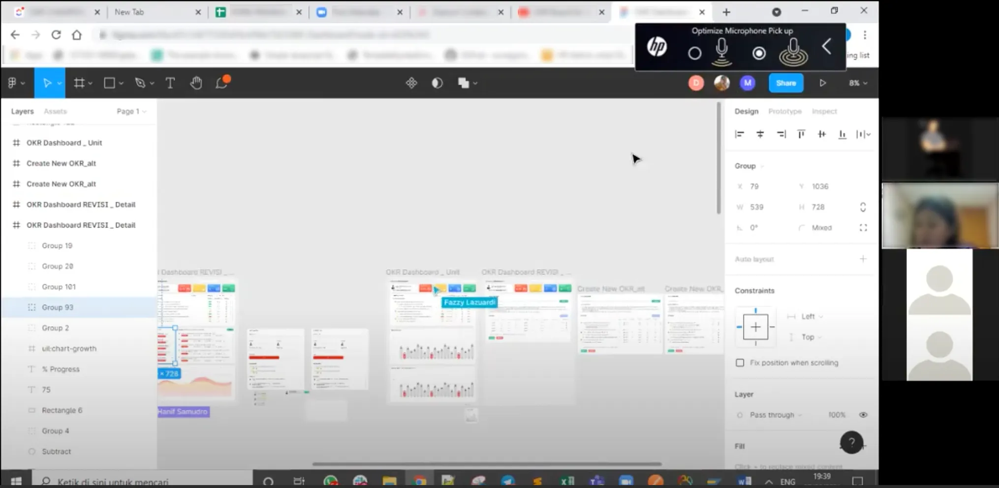 Kickoff meeting with project manager and stakeholders reviewing existing design files