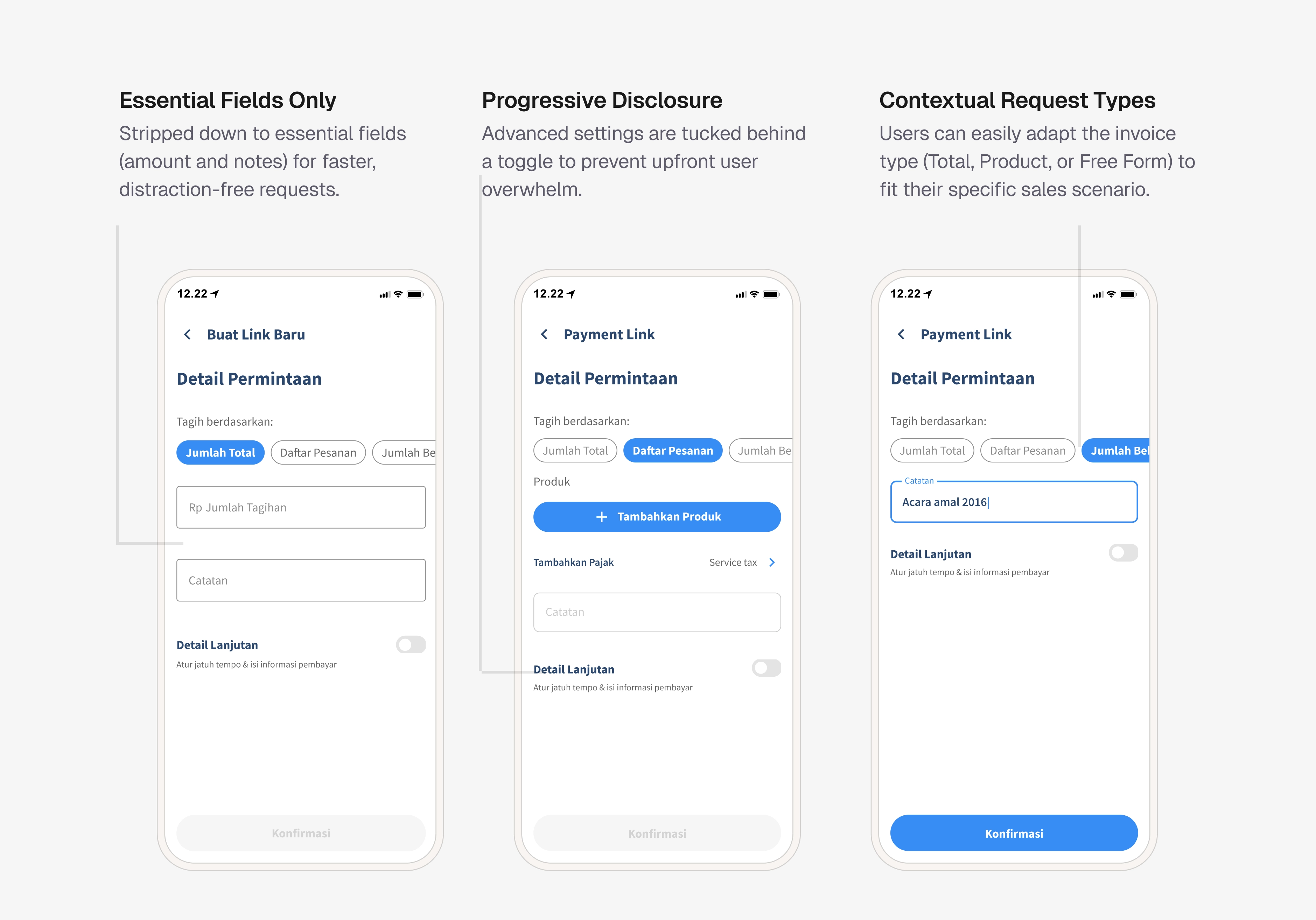 Request types on first redesign iteration