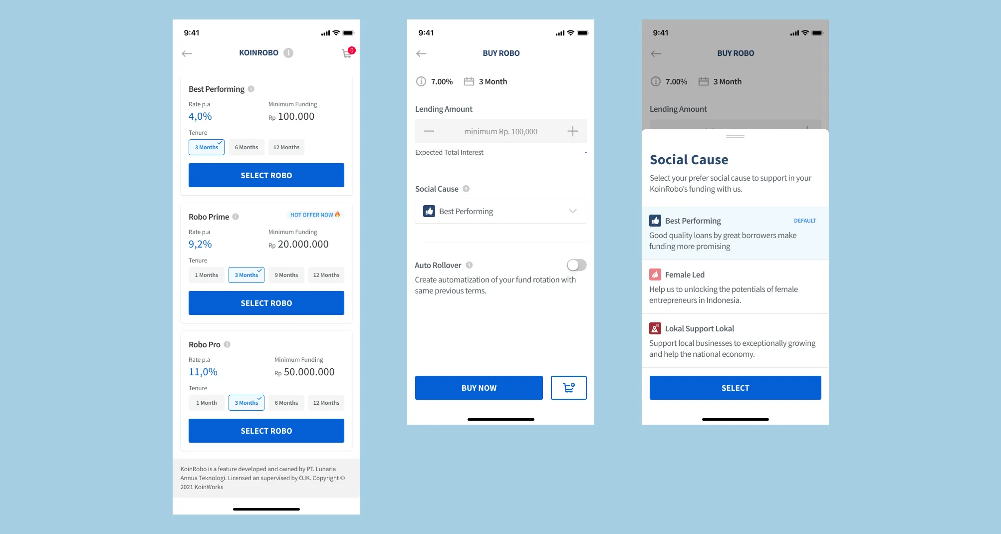 KoinRobo redesigned products page — rates and tenure visible upfront for each product